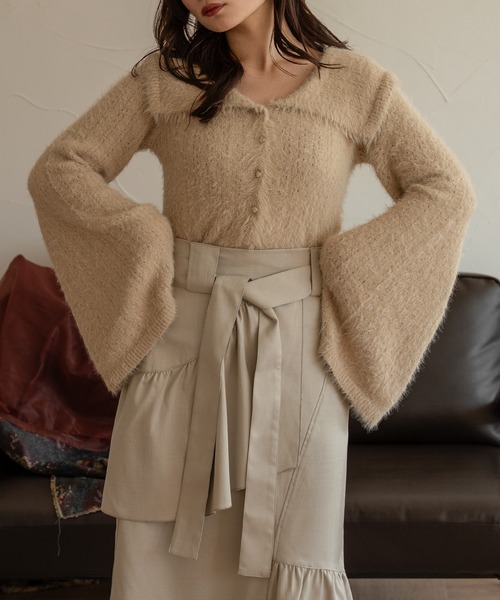 flare sleeve glitter shaggy tops / フレアスリーブラメシャギー 