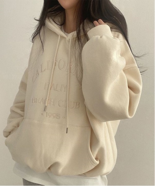 WEGO（ウィゴー）の「WEGO/ロゴ刺繍裏起毛フーディー／パーカー（パーカー・レディース・アイボリー/ブラック/ブルー/グレー・LARGE/MEDIUM）」の6枚目の写真