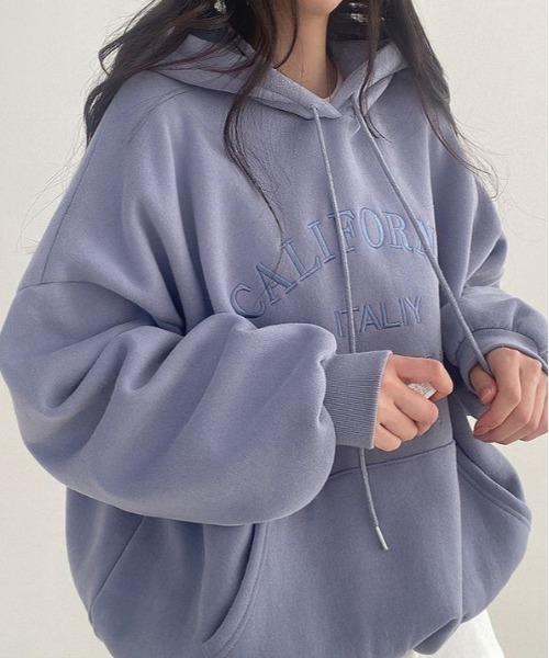 WEGO（ウィゴー）の「WEGO/ロゴ刺繍裏起毛フーディー／パーカー（パーカー・レディース・アイボリー/ブラック/ブルー/グレー・LARGE/MEDIUM）」の7枚目の写真