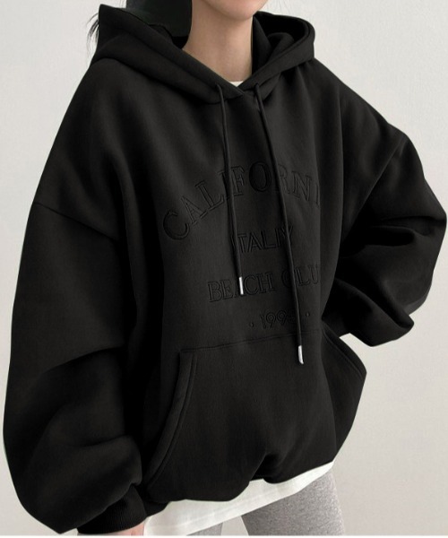 WEGO（ウィゴー）の「WEGO/ロゴ刺繍裏起毛フーディー／パーカー（パーカー・レディース・アイボリー/ブラック/ブルー/グレー・LARGE/MEDIUM）」の9枚目の写真