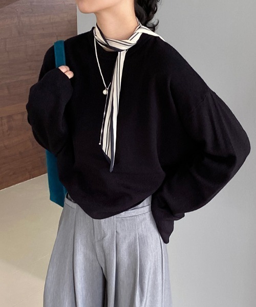 Alum'(アルム)の「ベーシックニットプルオーバー(ニット/セーター・レディース・ブルー/アイボリー/ブラック/グレー/ベージュ/ピンク・FREE)」の1枚目の写真