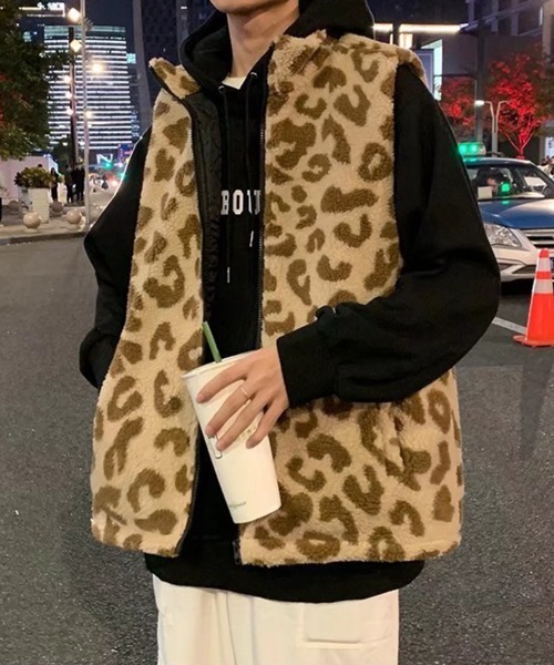 NOWLE（ノウル）の「【NOWLE】豹柄 起毛 ZIPベスト（ベスト）」 - WEAR