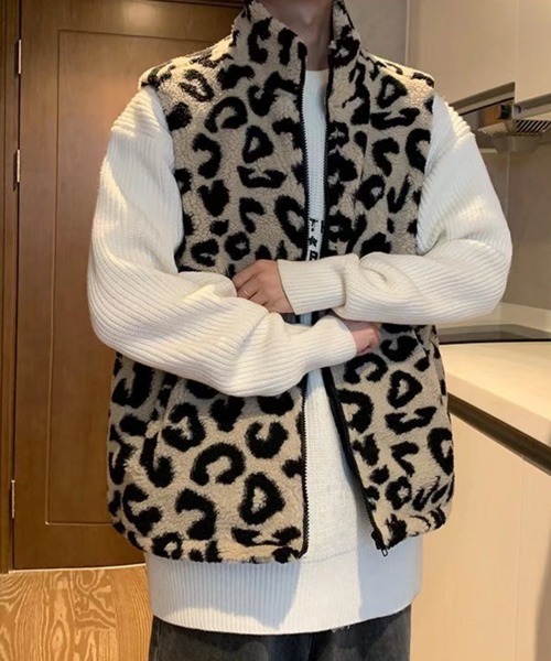 NOWLE（ノウル）の「【NOWLE】豹柄 起毛 ZIPベスト（ベスト）」 - WEAR