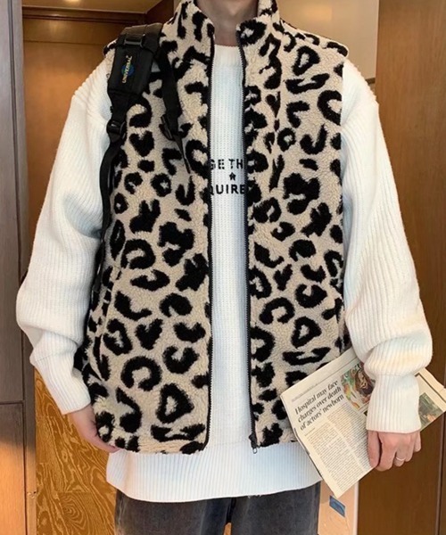 NOWLE（ノウル）の「【NOWLE】豹柄 起毛 ZIPベスト（ベスト・メンズ・レオパード/ベージュ系・MEDIUM/LARGE/X-LARGE）」の11枚目の写真