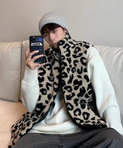 NOWLE（ノウル）の「【NOWLE】豹柄 起毛 ZIPベスト（ベスト）」 - WEAR
