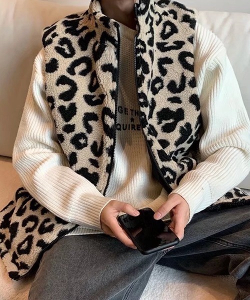 NOWLE（ノウル）の「【NOWLE】豹柄 起毛 ZIPベスト（ベスト・メンズ・レオパード/ベージュ系・MEDIUM/LARGE/X-LARGE）」の12枚目の写真