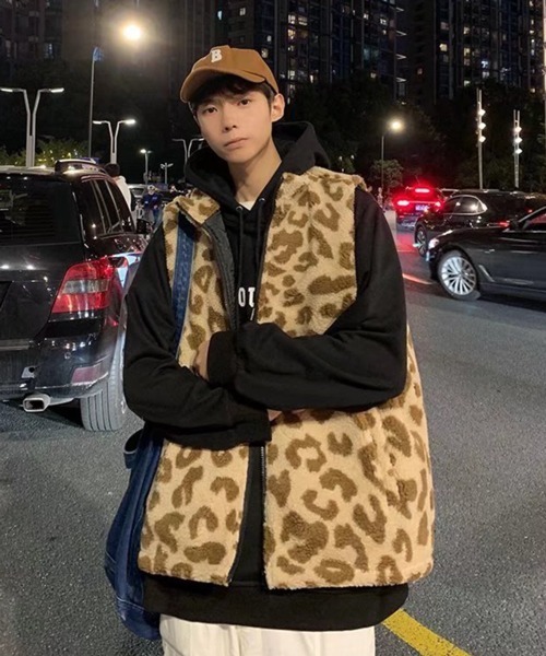 NOWLE（ノウル）の「【NOWLE】豹柄 起毛 ZIPベスト（ベスト）」 - WEAR