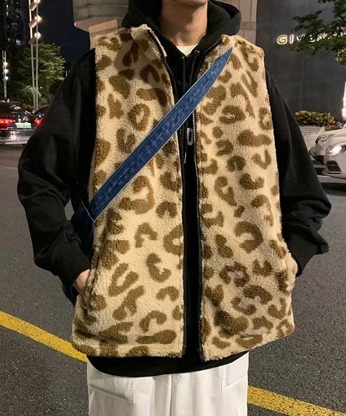 NOWLE（ノウル）の「【NOWLE】豹柄 起毛 ZIPベスト（ベスト・メンズ・レオパード/ベージュ系・MEDIUM/LARGE/X-LARGE）」の20枚目の写真