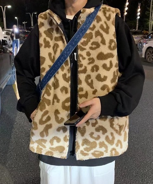 NOWLE（ノウル）の「【NOWLE】豹柄 起毛 ZIPベスト（ベスト・メンズ・レオパード/ベージュ系・MEDIUM/LARGE/X-LARGE）」の19枚目の写真