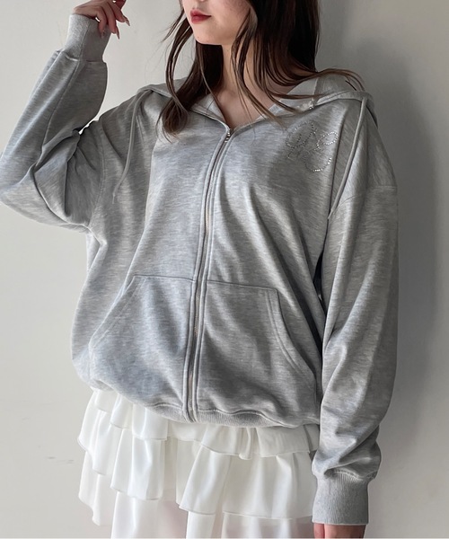 送料関税込☆Stone  フルジップ ロゴ フーディ パーカー OY/オーワイ』LINE STONE CUBE LOGO HOODIE/ラインストーン
