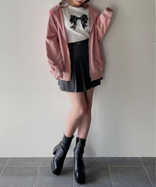 one way（ワンウェイ）の「ストーンロゴジップパーカー（パーカー・レディース・グレー/ブラック/ピンク/ホワイト・FREE）」の5枚目の写真