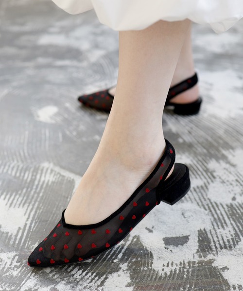 SESTO（セスト）の「ハート柄チュールスリングバックパンプス（パンプス・レディース・ベージュ/ブラック・22.5cm/23.5cm/24.5cm/23.0cm/24.0cm/25.0cm）」の6枚目の写真