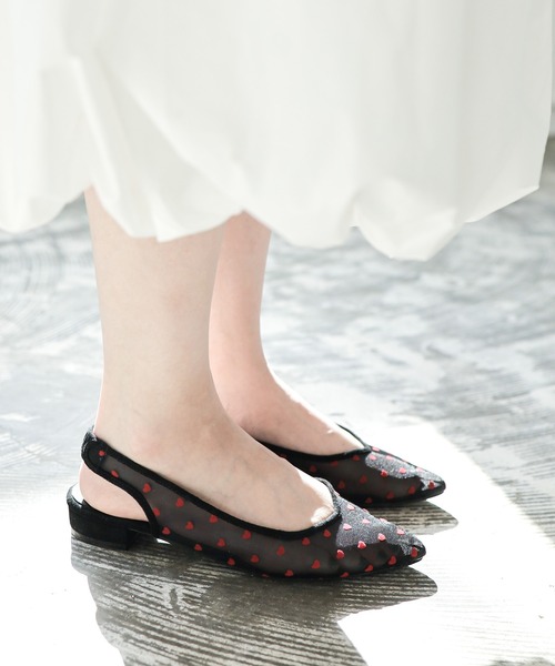 SESTO（セスト）の「ハート柄チュールスリングバックパンプス（パンプス・レディース・ベージュ/ブラック・22.5cm/23.5cm/24.5cm/23.0cm/24.0cm/25.0cm）」の8枚目の写真