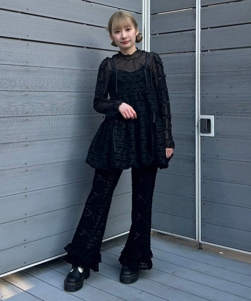 Candy Stripper（キャンディストリッパー）の「LOVE ME FLARE パンツ（その他パンツ・レディース・ブラック/オフホワイト・FREE）」の6枚目の写真