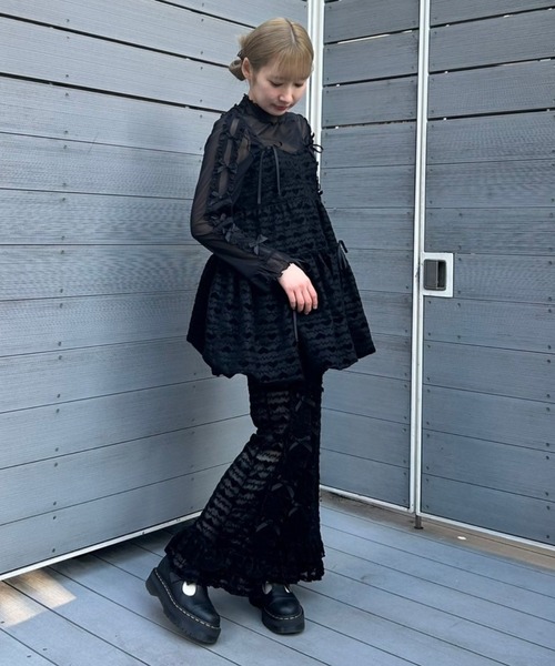 Candy Stripper（キャンディストリッパー）の「LOVE ME FLARE パンツ（その他パンツ・レディース・ブラック/オフホワイト・FREE）」の8枚目の写真