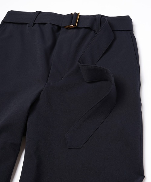 Stretch Taffeta Straight Pant with Long Belt（スラックス