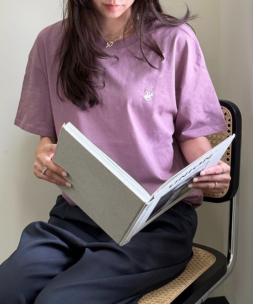 BEVERLY HILLS POLO CLUB（ビバリーヒルズポロクラブ）の「【BEVERLY HILLS POLO CLUB】Classical pony logo tee クラシカルポニー刺繍Tシャツ（Tシャツ/カットソー・レディース・ホワイト/グリーン/ネイビー/グレイッシュベージュ/ワイン/ブラック/グレー・M/L）」の7枚目の写真