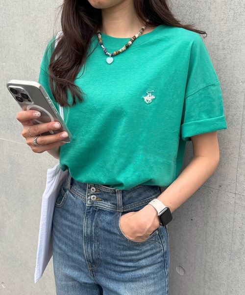 BEVERLY HILLS POLO CLUB（ビバリーヒルズポロクラブ）の「【BEVERLY HILLS POLO CLUB】Classical pony logo tee クラシカルポニー刺繍Tシャツ（Tシャツ/カットソー・レディース・ホワイト/グリーン/ネイビー/グレイッシュベージュ/ワイン/ブラック/グレー・M/L）」の5枚目の写真