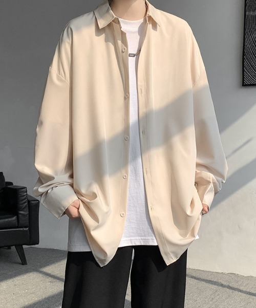 link lot(リンクロット)の「【秋冬】ルーズシルエット 無地 シンプルビッグシルエットシャツ(シャツ/ブラウス・メンズ・グレー/ブラック/ホワイト/ブルー/ベージュ・S/M/L)」の4枚目の写真