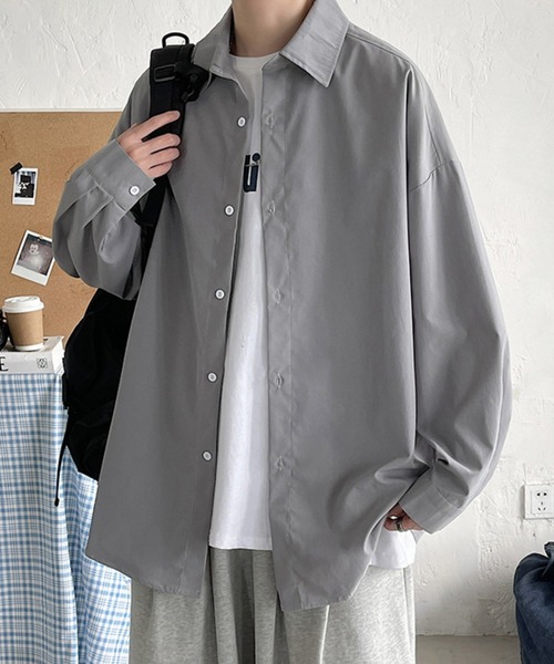 link lot(リンクロット)の「【秋冬】ルーズシルエット 無地 シンプルビッグシルエットシャツ(シャツ/ブラウス・メンズ・グレー/ブラック/ホワイト/ブルー/ベージュ・S/M/L)」の1枚目の写真