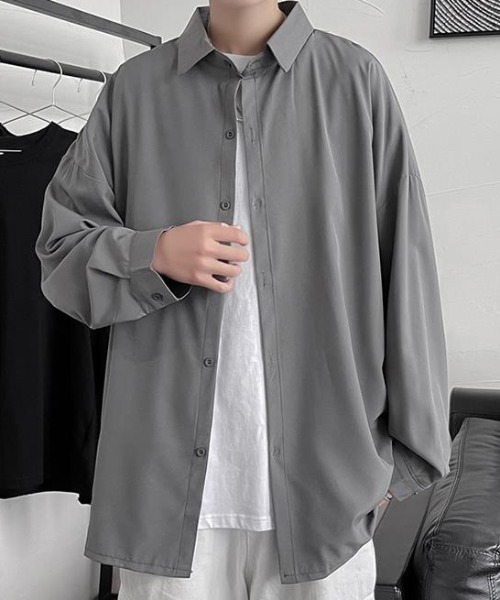 link lot(リンクロット)の「【秋冬】ルーズシルエット 無地 シンプルビッグシルエットシャツ(シャツ/ブラウス・メンズ・グレー/ブラック/ホワイト/ブルー/ベージュ・S/M/L)」の18枚目の写真