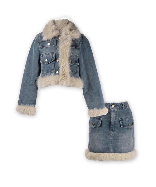 セットアップ 】フェイクファーデニムジャケット ＆ ファーミニ