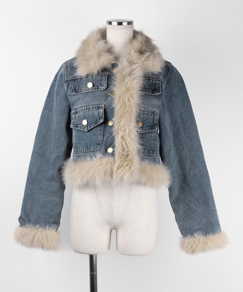 セール】※【 セットアップ 】フェイクファーデニムジャケット