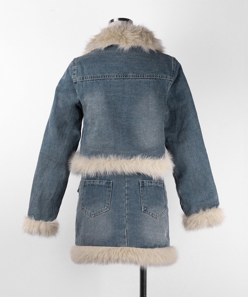 【新品・袋未開封】ファーデニムセットアップ 韓国♡甘辛ミックス♪ ふわふわファー付きデニムセットアップ