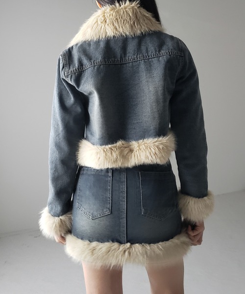 セットアップ 】フェイクファーデニムジャケット ＆ ファーミニ
