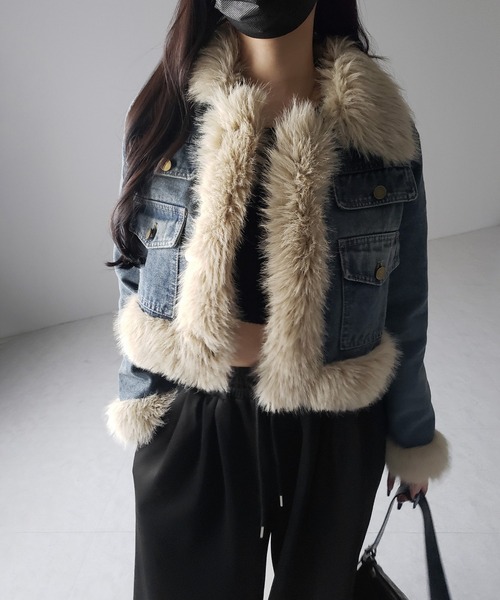 セットアップ 】フェイクファーデニムジャケット ＆ ファーミニ