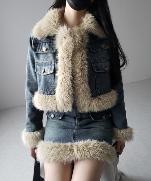 セットアップ 】フェイクファーデニムジャケット ＆ ファーミニ