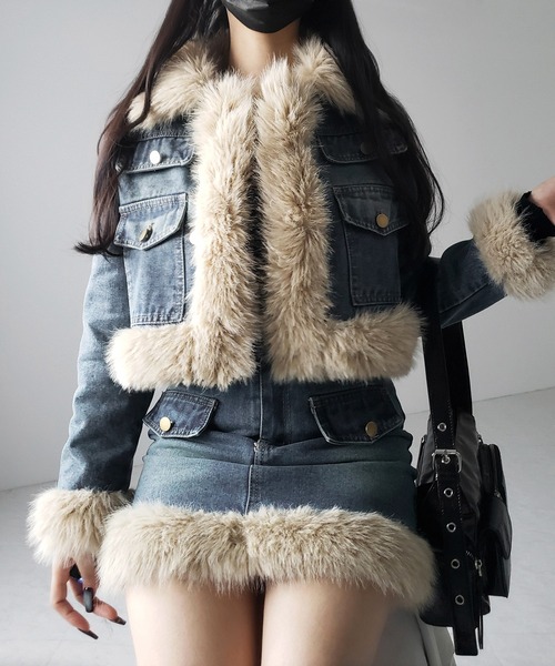 セットアップ 】フェイクファーデニムジャケット ＆ ファーミニ