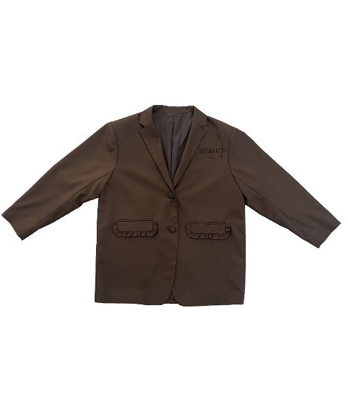 hugi（ハギ）の「OVER FRILL  JACKET/オーバーフリルジャケット（テーラードジャケット・レディース・チャコール/ブラウン/ネイビー・FREE）」の6枚目の写真