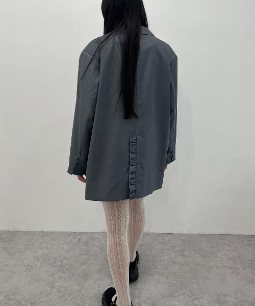 hugi（ハギ）の「OVER FRILL  JACKET/オーバーフリルジャケット（テーラードジャケット・レディース・チャコール/ブラウン/ネイビー・FREE）」の9枚目の写真
