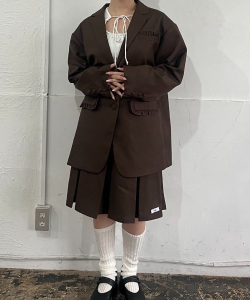 hugi（ハギ）の「OVER FRILL  JACKET/オーバーフリルジャケット（テーラードジャケット・レディース・チャコール/ブラウン/ネイビー・FREE）」の10枚目の写真