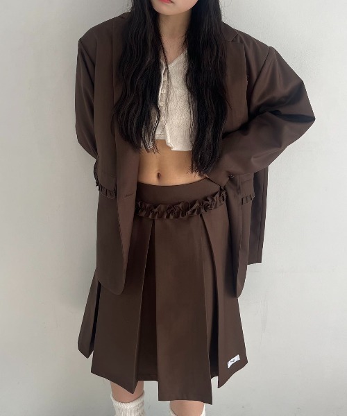 hugi（ハギ）の「OVER FRILL  JACKET/オーバーフリルジャケット（テーラードジャケット・レディース・チャコール/ブラウン/ネイビー・FREE）」の15枚目の写真