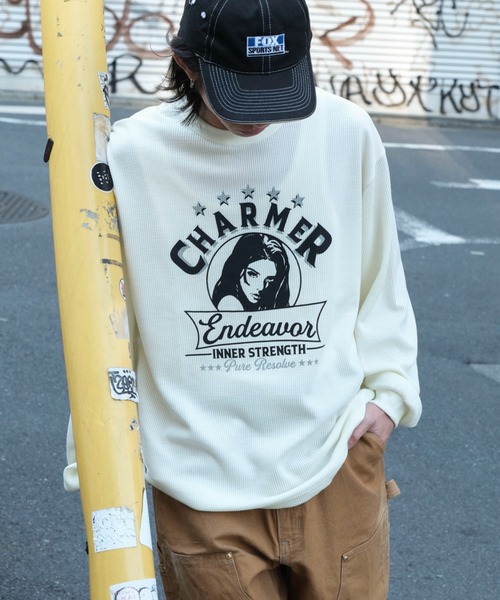 WEGO（ウィゴー）の「WEGO/ワッフルグラフィックロンT（Tシャツ/カットソー・メンズ・スミクロ/ベージュ系その他/オフホワイト・MEDIUM/LARGE）」の3枚目の写真