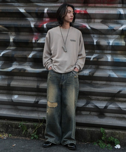 WEGO（ウィゴー）の「WEGO/ワッフルグラフィックロンT（Tシャツ/カットソー・メンズ・スミクロ/ベージュ系その他/オフホワイト・MEDIUM/LARGE）」の18枚目の写真