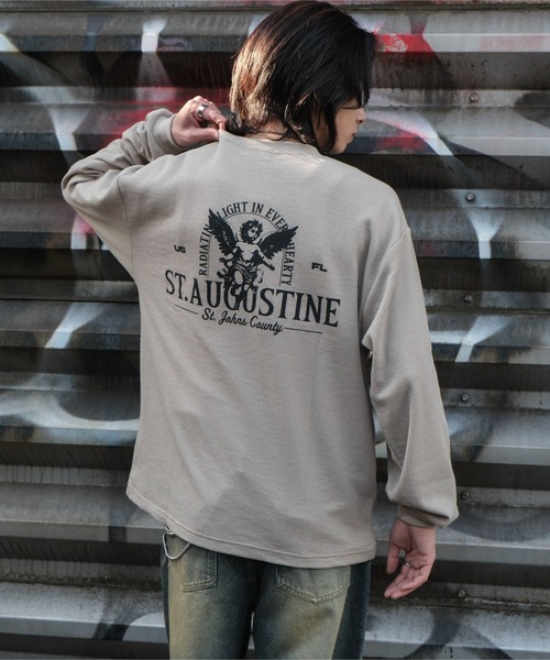 WEGO（ウィゴー）の「WEGO/ワッフルグラフィックロンT（Tシャツ/カットソー・メンズ・スミクロ/ベージュ系その他/オフホワイト・MEDIUM/LARGE）」の14枚目の写真