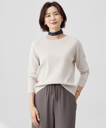 【洗える】Cotton Acetate ストライプ ニット プルオーバー