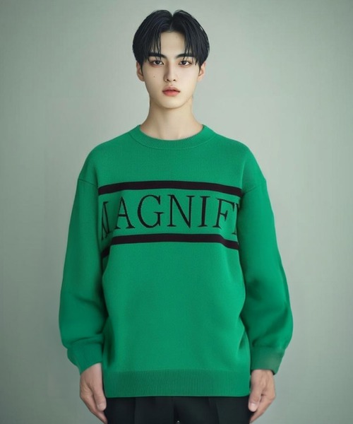 SUGGESTION(サジェッション)の「Double jacquard crew neck knit / ダブルジャガードLOGO×LINEクルーネックニット unisex(ニット/セーター・メンズ・グリーン/オフホワイト/ブラック・L/M)」の17枚目の写真