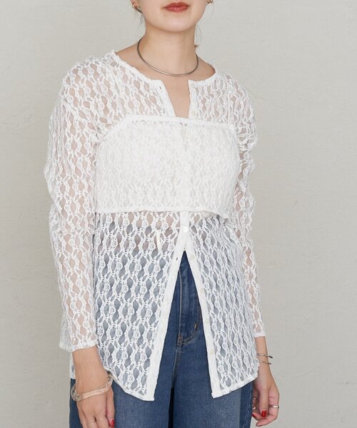 SHENERY（シーナリー）の「《一枚で着映え》《レイヤードを楽しむ》カットレースレイヤードブラウス（シャツ/ブラウス・レディース・オフホワイト/ブラック・FREE）」の9枚目の写真
