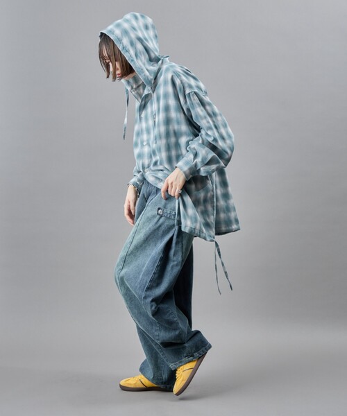 PUBLUX（パブリュクス）の「PUBLUX/パブリュクス オンブレチェックフーディーシャツ(限定展開)（シャツ/ブラウス・メンズ・グリーン/グレー/ブラック・LARGE/MEDIUM/SMALL）」の10枚目の写真