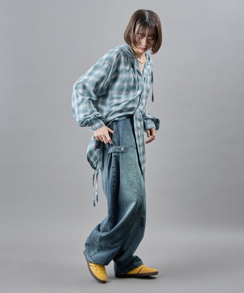 PUBLUX（パブリュクス）の「PUBLUX/パブリュクス オンブレチェックフーディーシャツ(限定展開)（シャツ/ブラウス・メンズ・グリーン/グレー/ブラック・LARGE/MEDIUM/SMALL）」の11枚目の写真