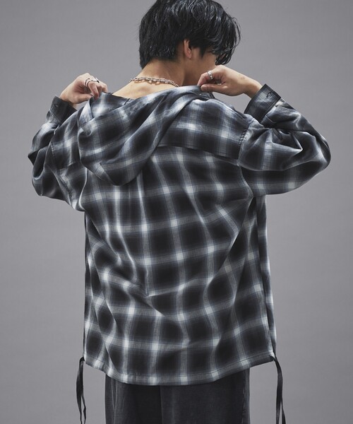 PUBLUX（パブリュクス）の「PUBLUX/パブリュクス オンブレチェックフーディーシャツ(限定展開)（シャツ/ブラウス・メンズ・グリーン/グレー/ブラック・LARGE/MEDIUM/SMALL）」の18枚目の写真