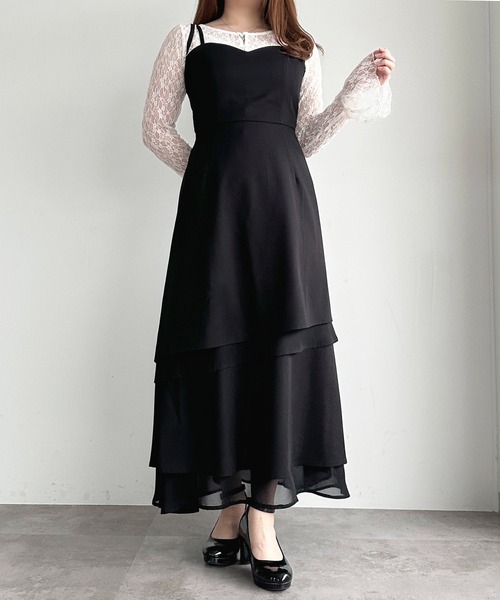 apres jour（アプレジュール）の「アシメティアードフリルワンピース（ワンピース・レディース・ブラック系その他2/ブラック/チャコールグレー・X-LARGE/フリー）」の2枚目の写真