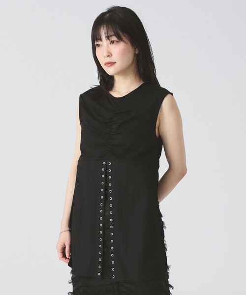 Ray BEAMS(レイビームス)の「RBS / リングドット スリット ノースリーブ(Tシャツ/カットソー・レディース・ホワイト/ブラック・ONE SIZE)」の3枚目の写真