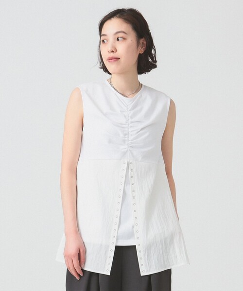 Ray BEAMS(レイビームス)の「RBS / リングドット スリット ノースリーブ(Tシャツ/カットソー・レディース・ホワイト/ブラック・ONE SIZE)」の1枚目の写真