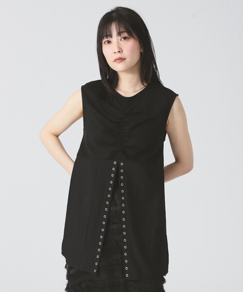 Ray BEAMS(レイビームス)の「RBS / リングドット スリット ノースリーブ(Tシャツ/カットソー・レディース・ホワイト/ブラック・ONE SIZE)」の2枚目の写真