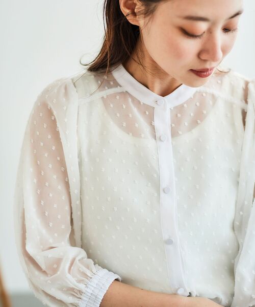 le.coeur blanc(ルクールブラン)の「ドットシアーギャザーブラウス(シャツ/ブラウス・レディース・オフホワイト/ブラック・38)」の8枚目の写真